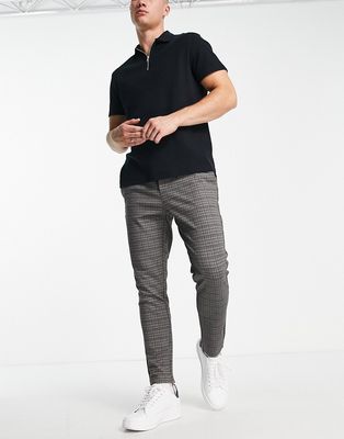 Only & Sons elasticated waist tapered cropped check pants in gray