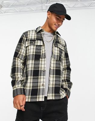 Only & Sons flannel overshirt in navy plaid-Neutral