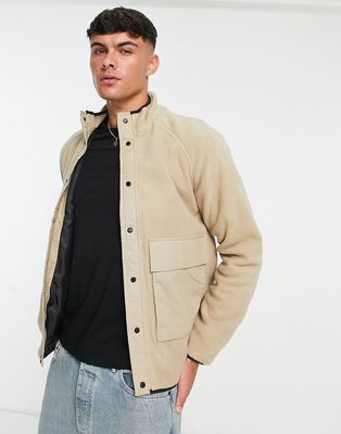 Only & Sons fleece jacket with contrast pockets in beige-Neutral