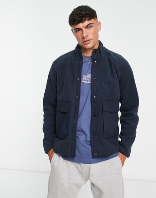 Only & Sons fleece jacket with contrast pockets in navy