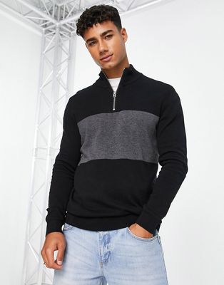 Only & Sons half zip knit sweater in black color block