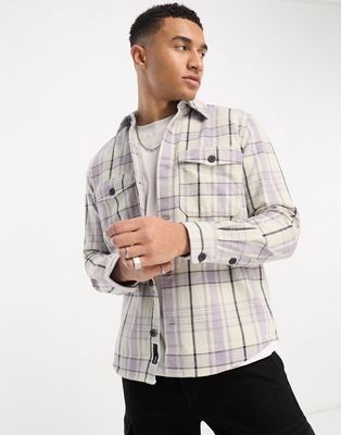 Only & Sons heavyweight check overshirt in beige & lilac-Purple