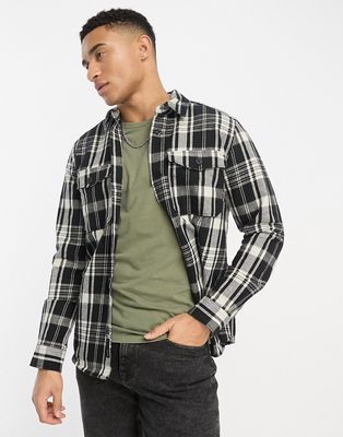 Only & Sons heavyweight plaid overshirt in black