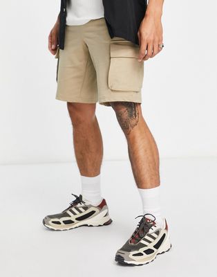 Only & Sons jersey cargo shorts in beige-Neutral