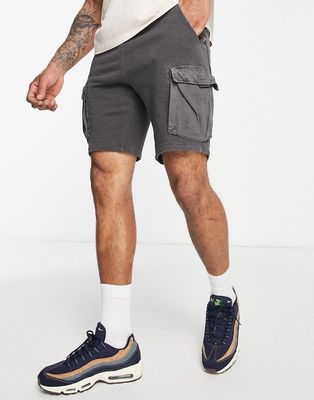 Only & Sons jersey cargo shorts in dark gray-Black