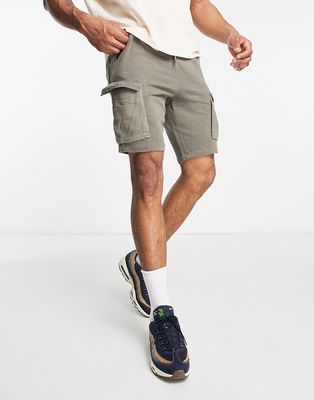 Only & Sons jersey cargo shorts in khaki green