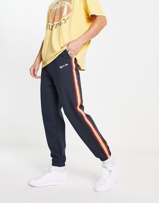 Only & Sons jersey sweatpants with embroided logo and retro stripe in navy