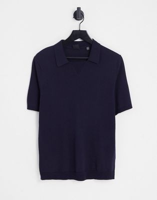 Only & Sons knit camp collar polo in navy