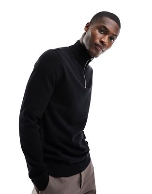 Only & Sons knit half zip sweater in black