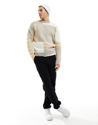Only & Sons knitted crew neck sweater in tonal block pattern-Multi
