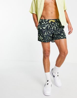Only & Sons leaf print swim shorts in green and black