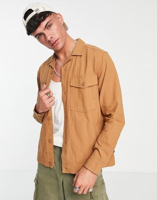 Only & Sons linen mix overshirt with chest pockets in brown
