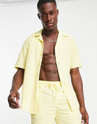 Only & Sons linen revere shirt in lemon - part of a set-Yellow