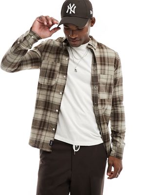 Only & Sons long sleeve check shirt in brown & ecru
