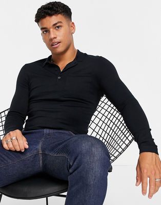 Only & Sons long sleeve knitted polo in black