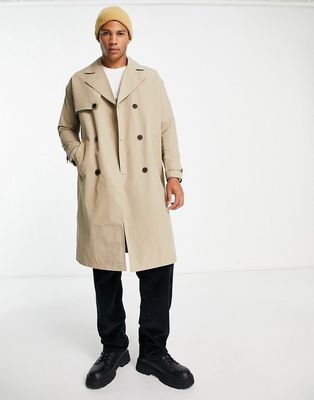 Only & Sons longline trench coat in beige-Neutral