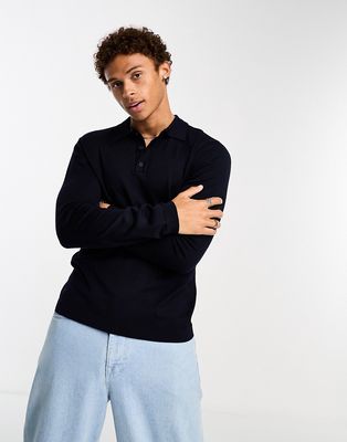 Only & Sons longsleeve knitted polo in navy