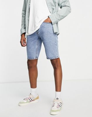Only & Sons loose fit denim shorts in light wash-Blue