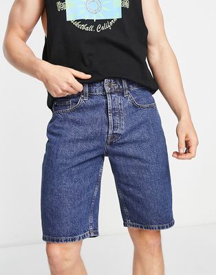 Only & Sons loose fit denim shorts in mid wash-Blue