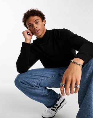Only & Sons mock neck long sleeve t-shirt in black