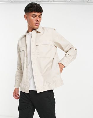 Only & Sons overshirt with double pockets in beige-White