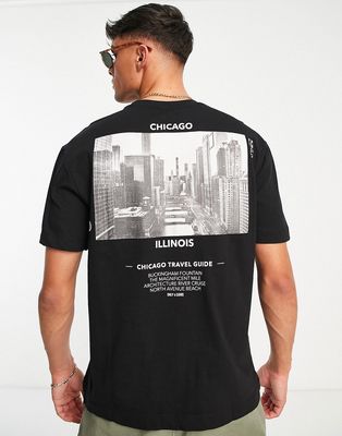 Only & Sons oversize t-shirt in white with Chicago back print-Black