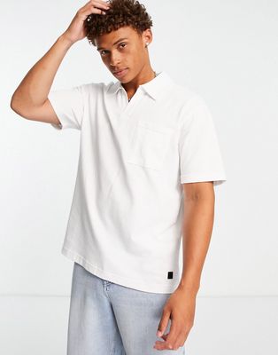 Only & Sons oversize textured revere polo in white