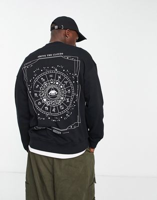 Only & Sons oversized crew neck sweatshirt with zodiac back print in black