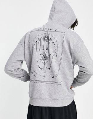 Only & Sons oversized hoodie with destiny hand print in gray