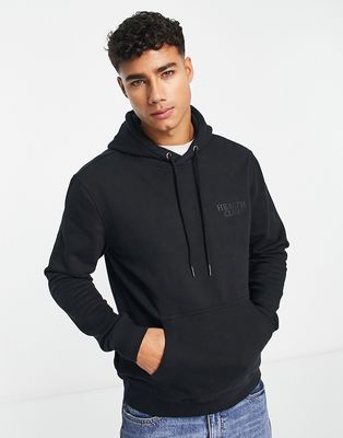 Only & Sons oversized hoodie with health club print in black