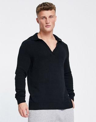 Only & Sons oversized knit v neck sweater in black