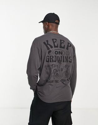 Only & Sons oversized longsleeve t-shirt with mushroom back print in gray
