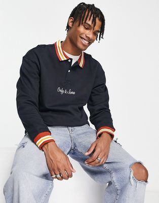 Only & Sons oversized rugby sweat with embroidered logo in navy