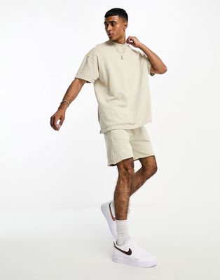Only & Sons oversized sweats T-shirt in washed beige - part of a set-Neutral