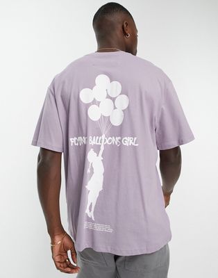 Only & Sons oversized t-shirt with Banksy balloon print in lilac-Purple