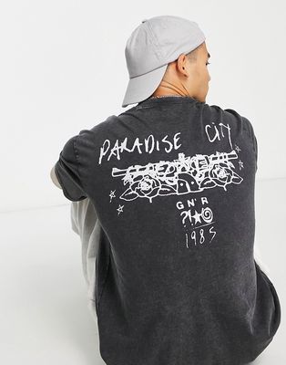 Only & Sons oversized t-shirt with Guns N Roses print in washed black