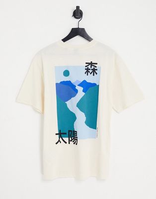 Only & Sons oversized T-shirt with Japanese river back print in white