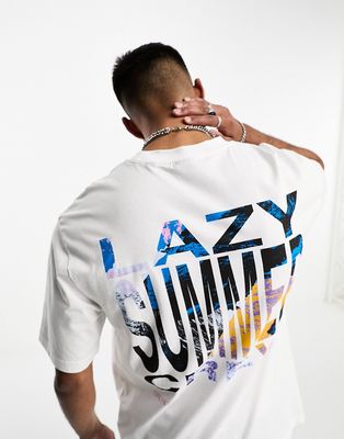 Only & Sons oversized t-shirt with lazy summer back print in white