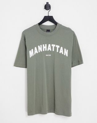 Only & Sons oversized T-shirt with Manhattan print in gray