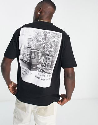 Only & Sons oversized t-shirt with Milan print in black