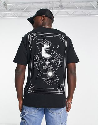 Only & Sons oversized T-shirt with mystic tarot card back print in black
