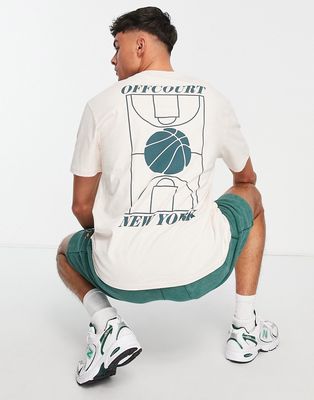 Only & Sons oversized t-shirt with New York basketball print in white