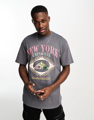 Only & Sons oversized T-shirt with New York chest print in gray