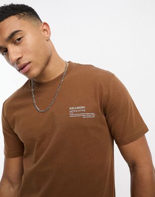Only & Sons oversized T-shirt with wellbeing logo print in brown