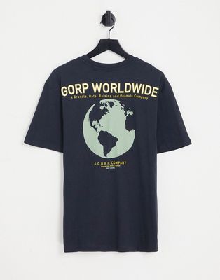 Only & Sons oversized T-shirt with world back print in navy