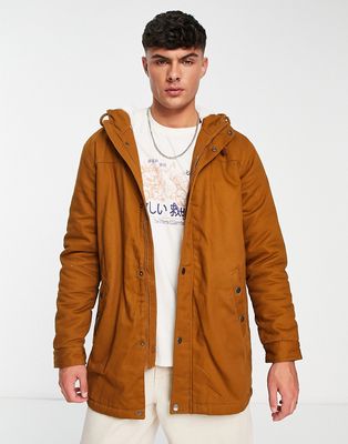 Only & Sons parka with fleece lined hood in beige-Black