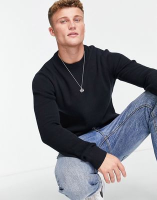 Only & Sons premium knitted ribbed crew neck sweater in navy