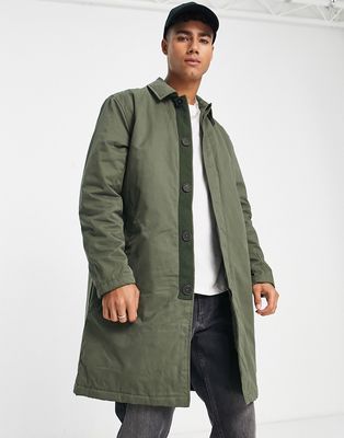 Only & Sons quilted lined overcoat in washed khaki-Green