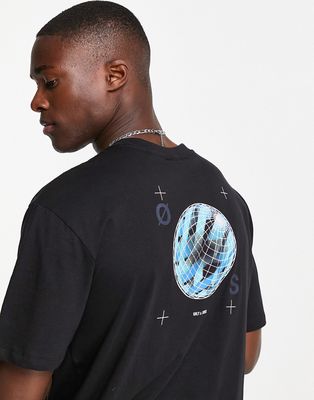 Only & Sons relaxed fit globe print t-shirt in black
