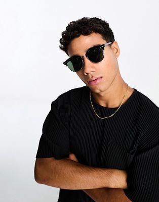 Only & Sons retro square sunglasses in black-Gold
